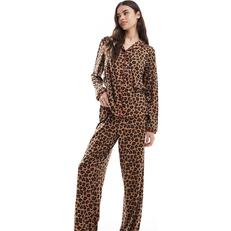 Urban Threads Tall long sleeve revere and trouser pyjama set in 115587803