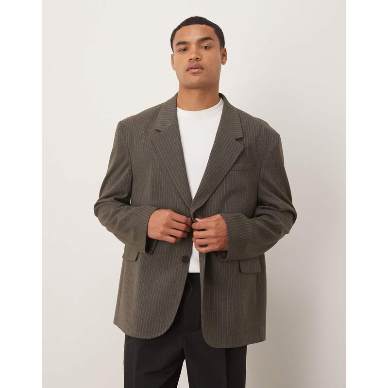 ASOS DESIGN slouchy oversized blazer in grey flannel pinstripe