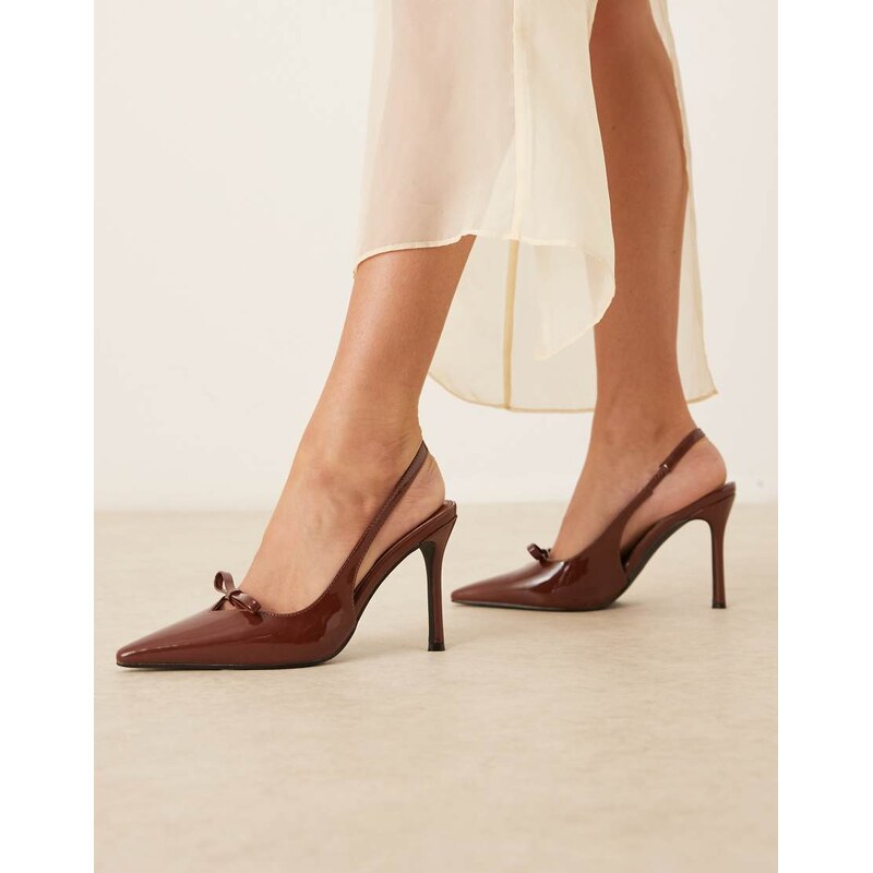 Glamorous slingback heeled shoes with bow in chocolate-Brown 108623374