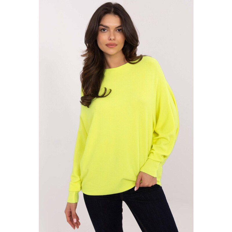 MladaModa Oversize svetr model 86291 neonově žlutý