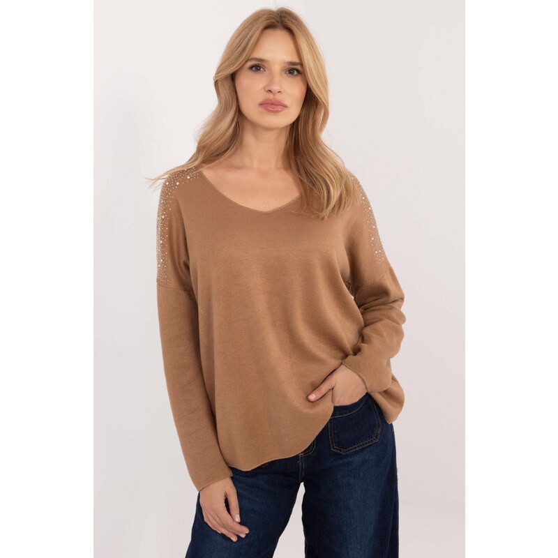 MladaModa Oversize svetr s aplikací z kamínků model 69021 barva