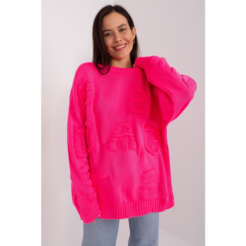 MladaModa Oversize svetr s kulatým výstřihem model 05331 neonově