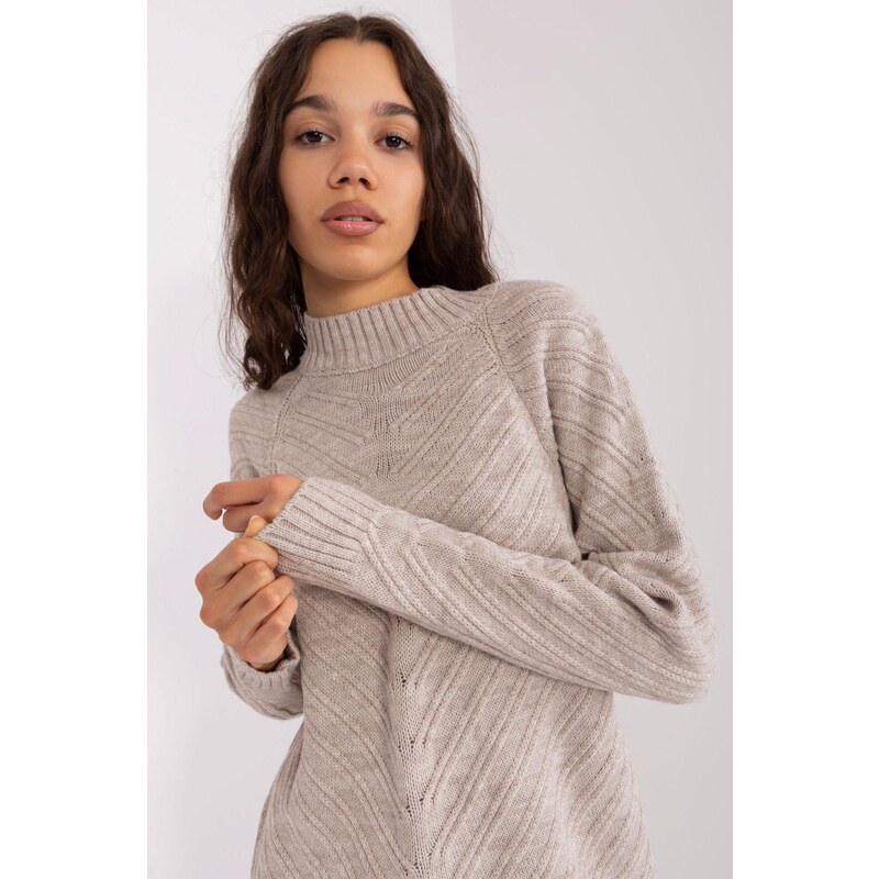MladaModa Dlouhý oversize svetr model 01314 světlý béžový