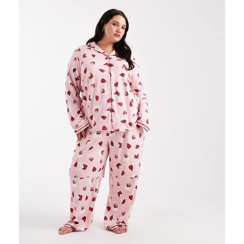 Urban Threads Curve dessert print pyjama set in pink 108821324