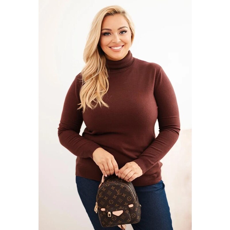 MladaModa Rolákový oversize svetr model 1060 hnědý 108807635