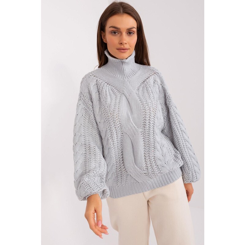 MladaModa Rolákový oversize svetr model 35091 šedý