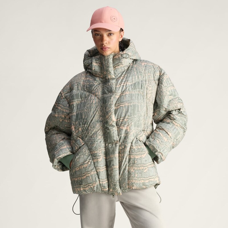 Zimní zateplená bunda adidas by Stella McCartney střední délky s potiskem