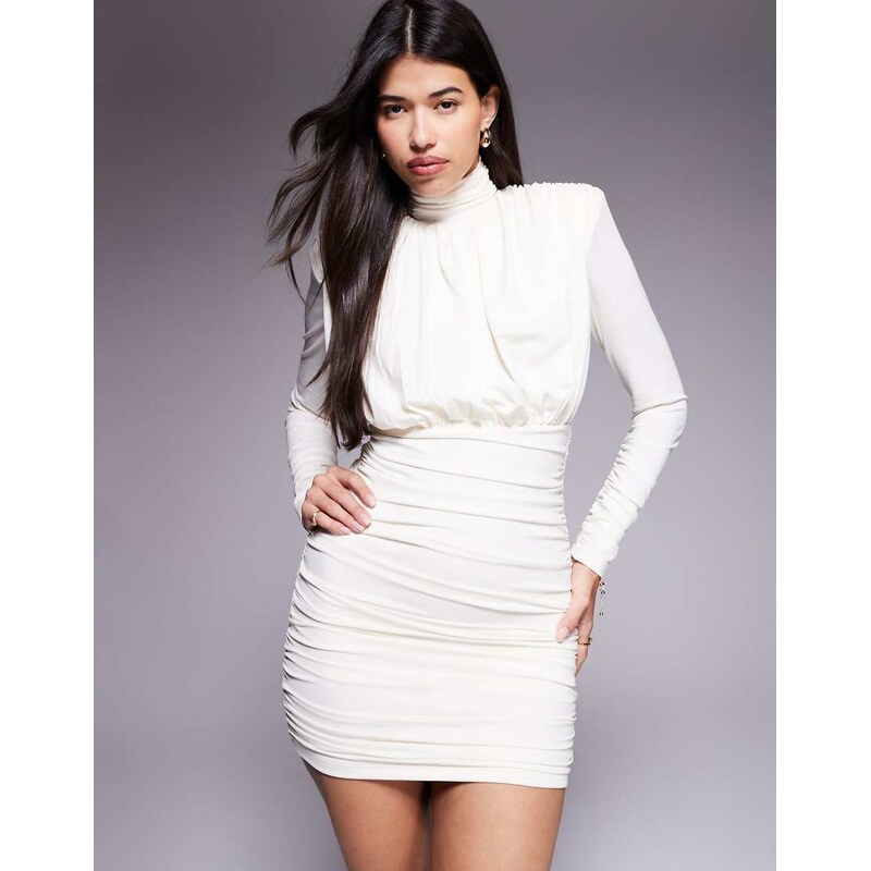 Ruched & Ready Hourglass high neck padded shoulder sculpted