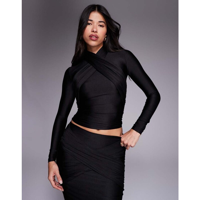 Ruched & Ready Looked Twice sculpted halterneck overlay detail