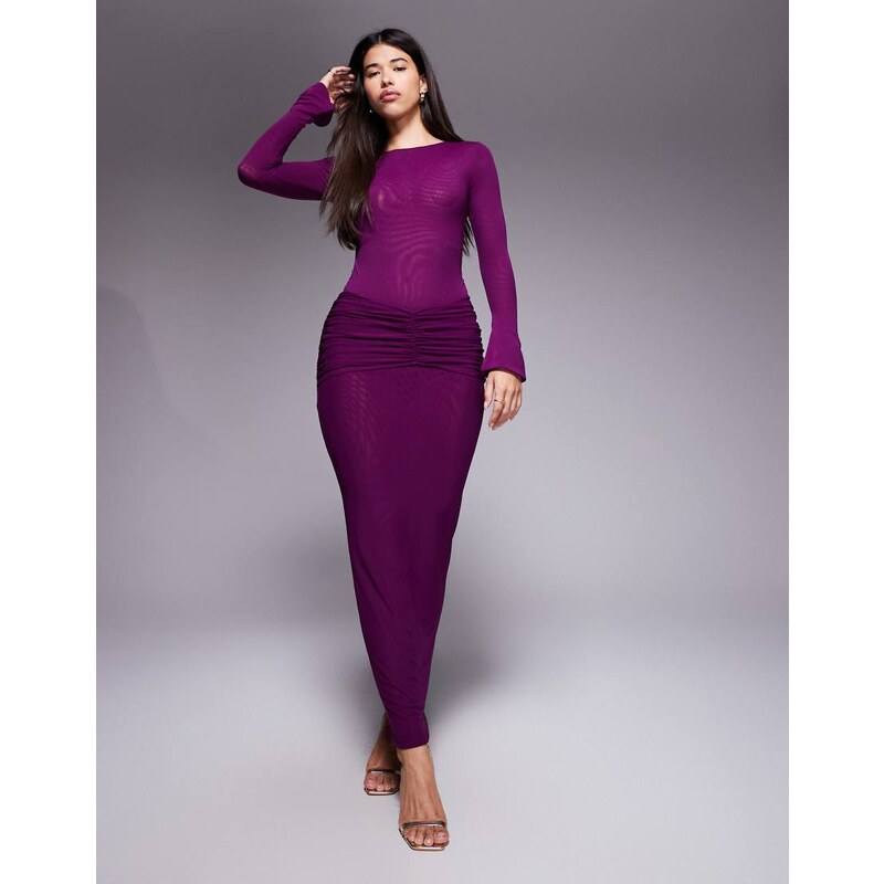 Ruched & Ready mesh ruched drape detail bodycon maxi skirt co-ord in 115513493