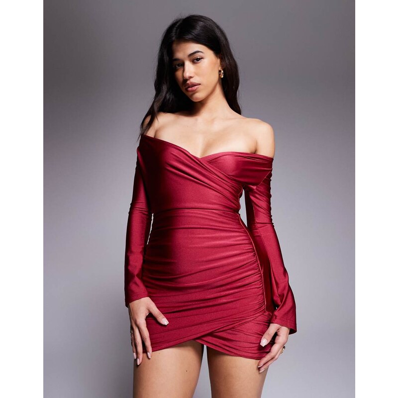 Ruched & Ready You Wish sculpted high shine off shoulder sweetheart 115513490