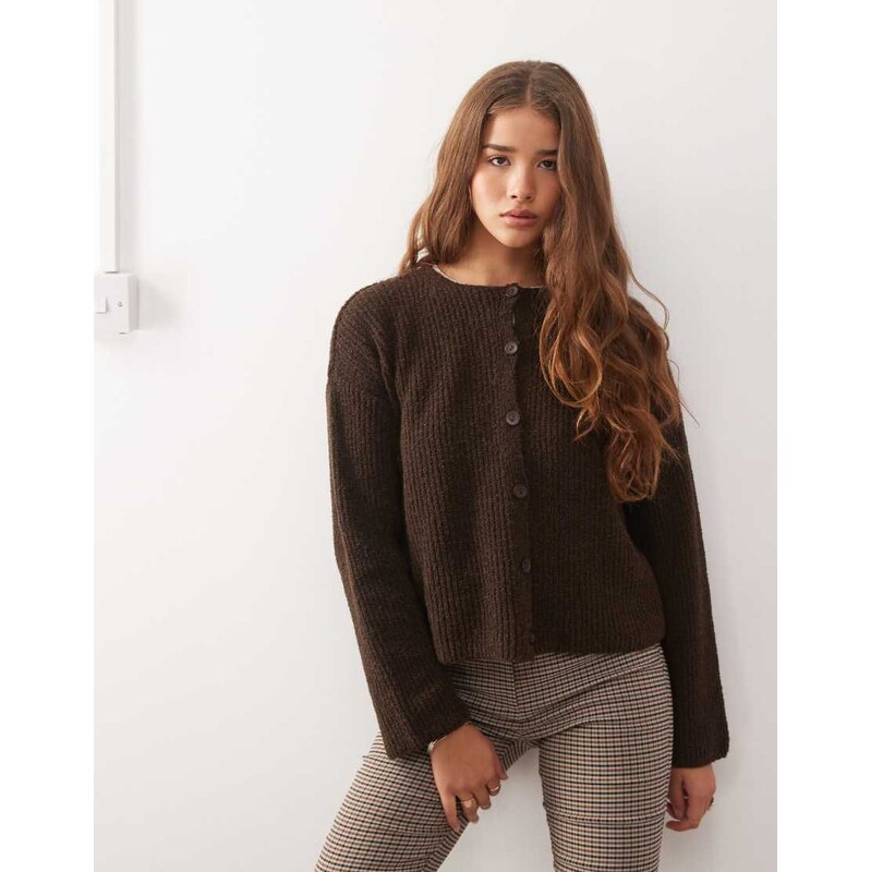 Reclaimed Vintage boxy cardigan in chocolate brown 108515006