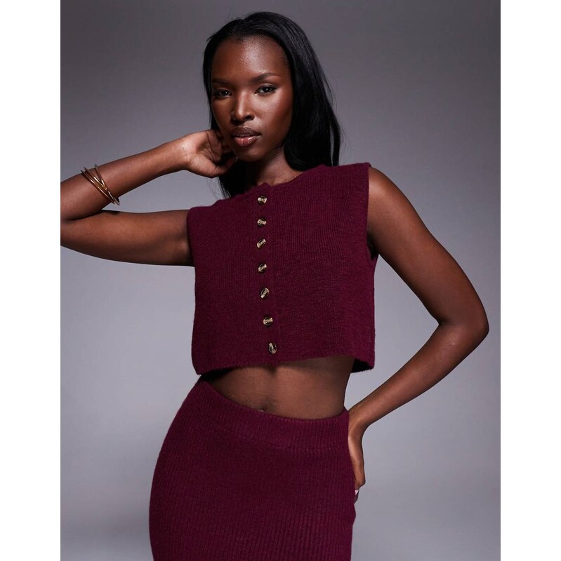Aria Cove ribbed knit cropped button through sleeveless