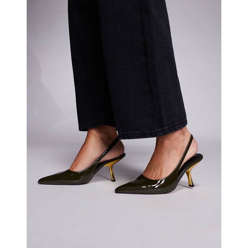 ASOS DESIGN Sophia contrast mid heel slingback shoes in green
