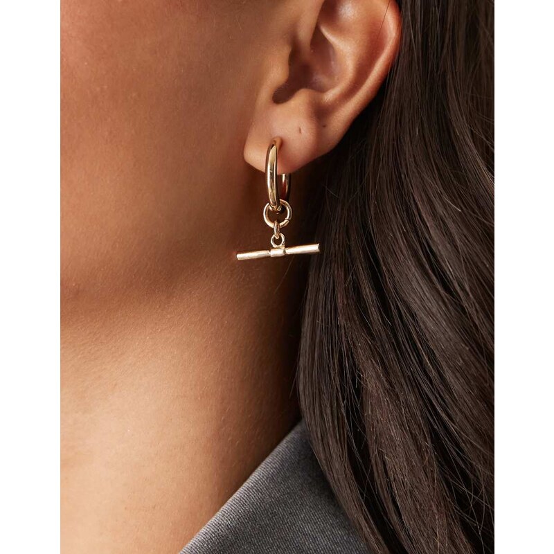 ASOS DESIGN t-bar gold tone hoop earrings