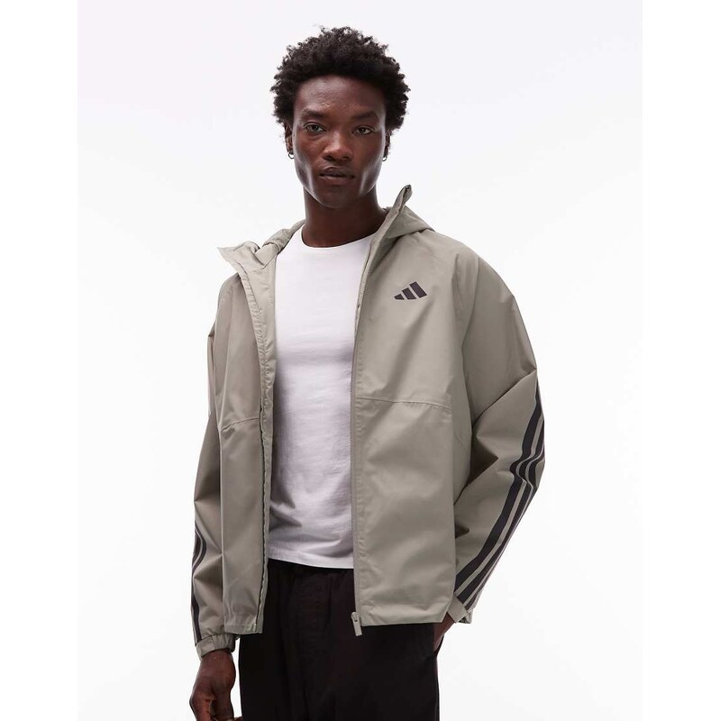 adidas Originals 3 Stripe rain jacket in khaki-Green