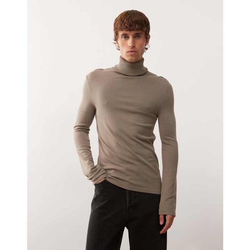 COLLUSION soft knitted roll neck in khaki-Green