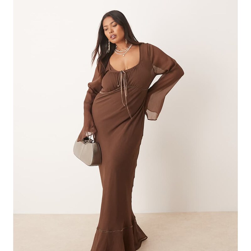 ASOS Curve ASOS DESIGN Curve ruched bust long sleeve maxi dress in 108679255