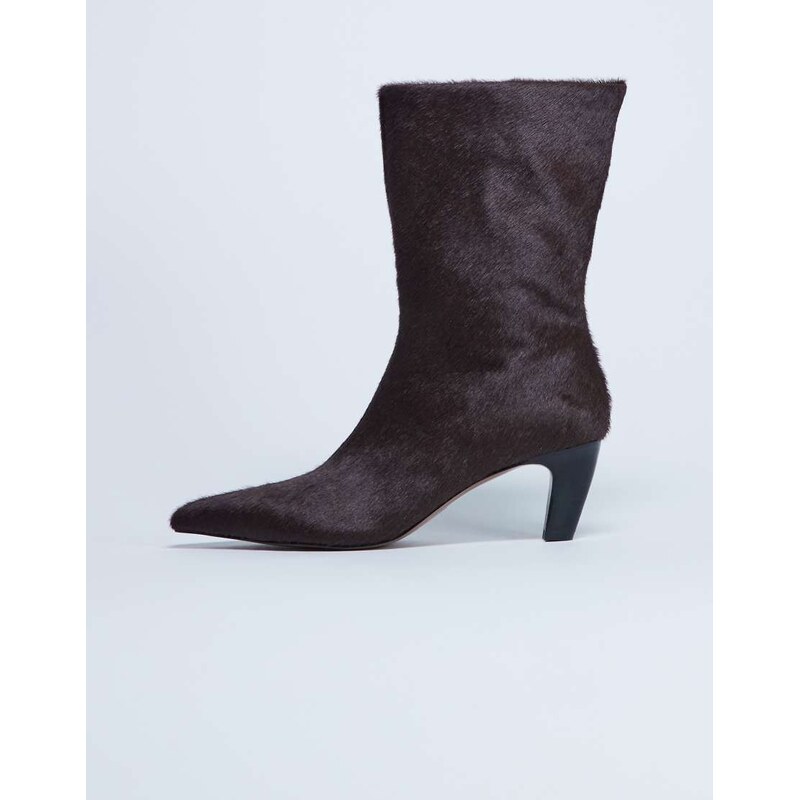 Topshop Poppy point toe ankle boot in chocolate hair on real