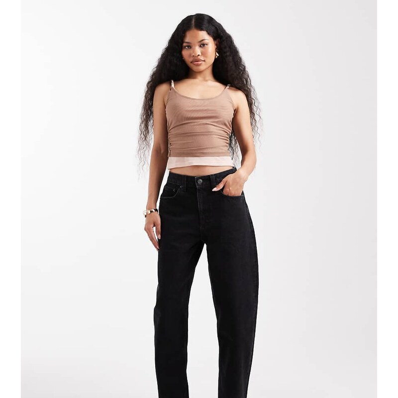 ASOS Petite ASOS DESIGN Petite slim barrel jeans in washed black 115513214