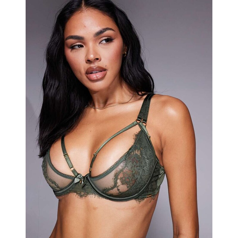 Boux Avenue strappy sexy hardware balconette co-ord bra in green 108514851