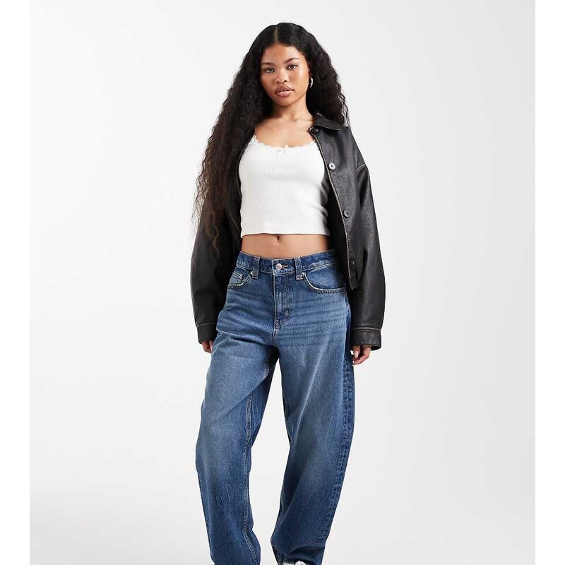 ASOS Petite ASOS DESIGN Petite slim barrel leg jeans in mid blue 115513757