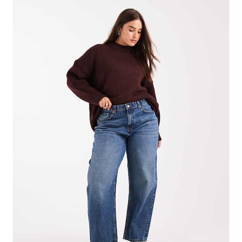 ASOS Curve ASOS DESIGN Curve slim barrel leg jeans in mid blue