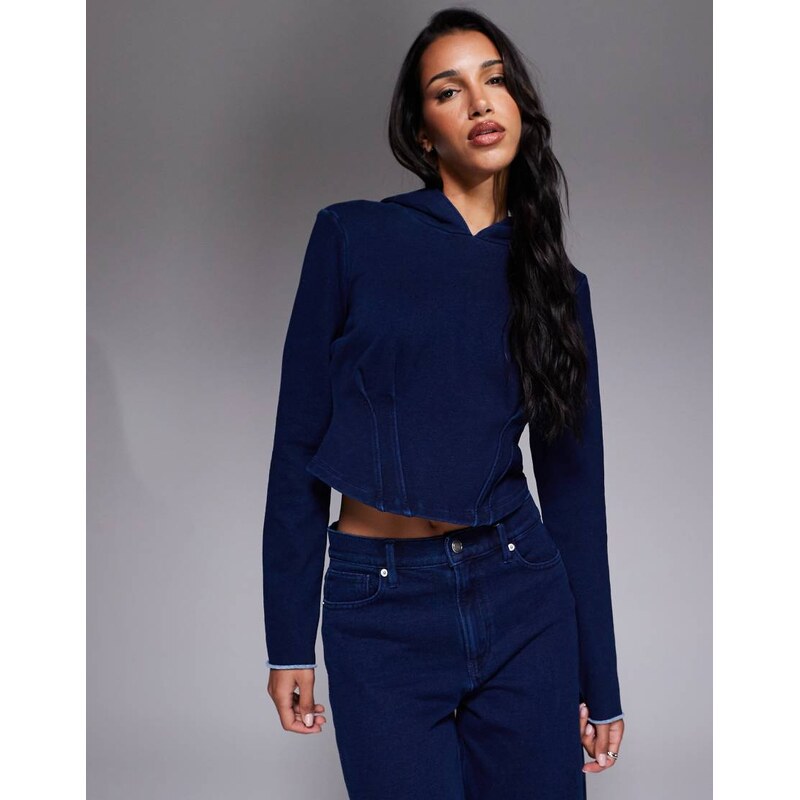 Good American jeanius corset hoodie co-ord in navy blue