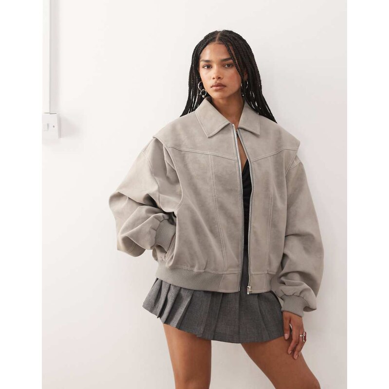 Lioness exclusive Vista leather look contrast stitch bomber