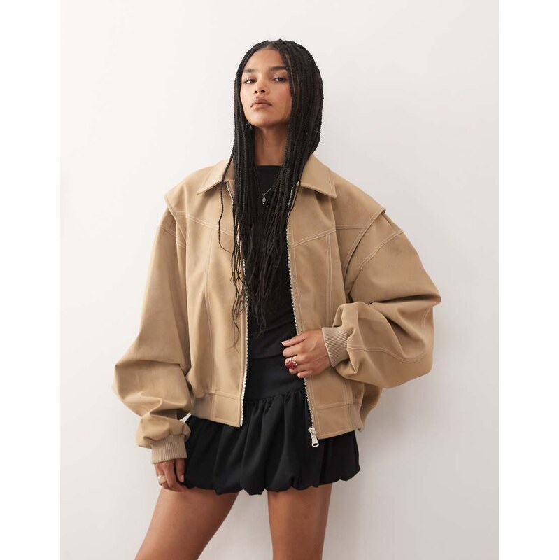 Lioness exclusive Vista leather look contrast stitch bomber