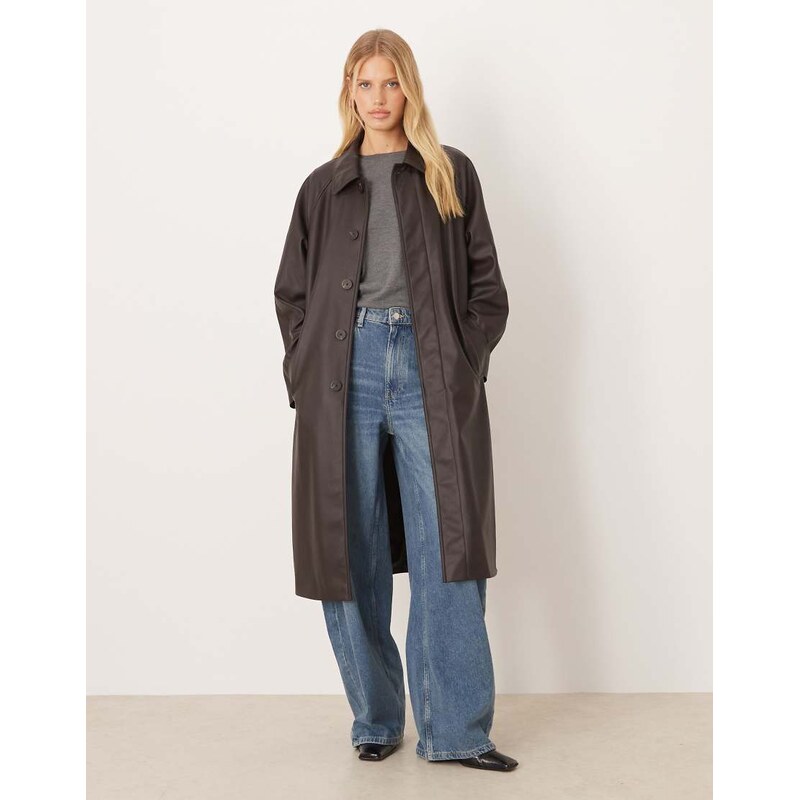 Mango faux leather trench coat in brown 108514946