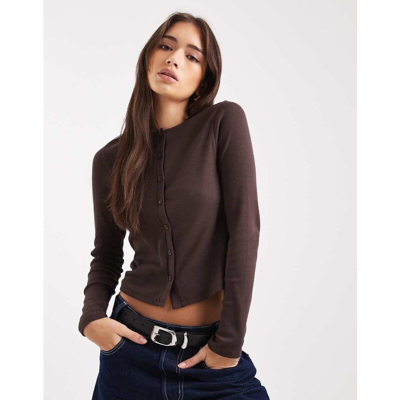 New Look crew neck cardigan in brown