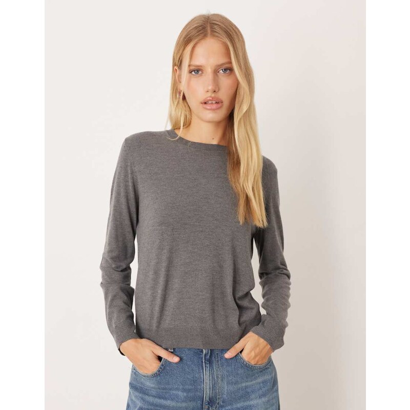 Mango round neck lightweight jumper in grey