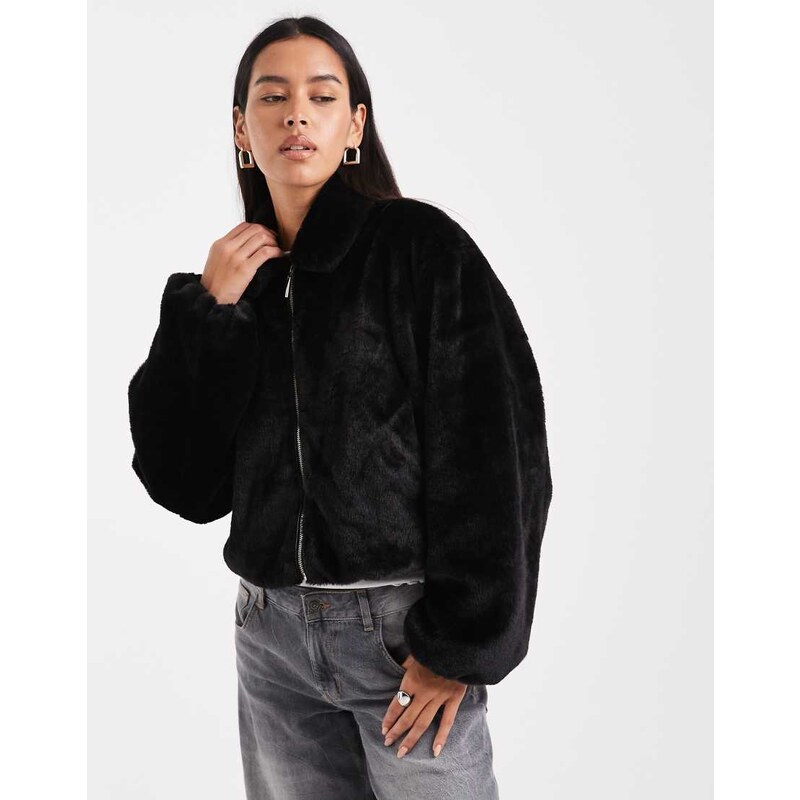 ONLY zip through faux fur jacket in black 113262091