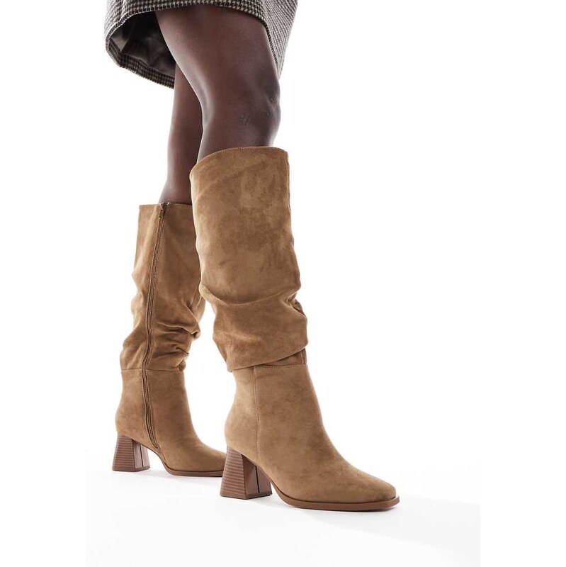 SEQWL Fisher slouchy block heel knee boots in taupe-Neutral 114680137