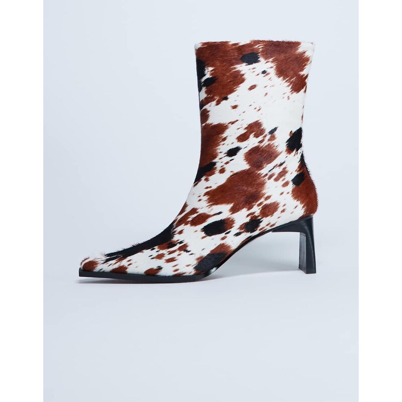 Topshop Nadie chisel toe ankle boot in cow print hair on real leather 115512902