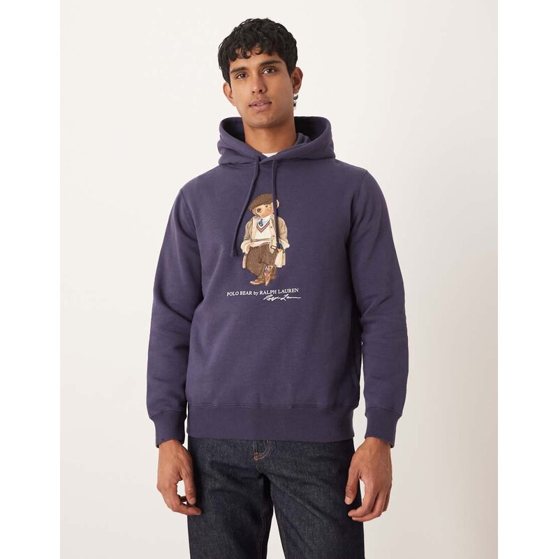 Polo Ralph Lauren heritage cap bear print fleece hoodie in mid
