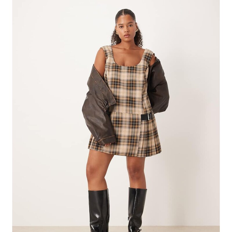 ASOS Curve ASOS DESIGN Curve scoop neck pleated mini dress in 108517557