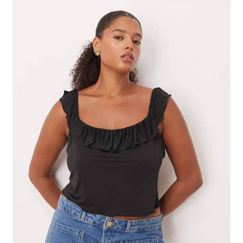ASOS Curve ASOS DESIGN Curve slinky ruffle scoop neck crop top in 108517562