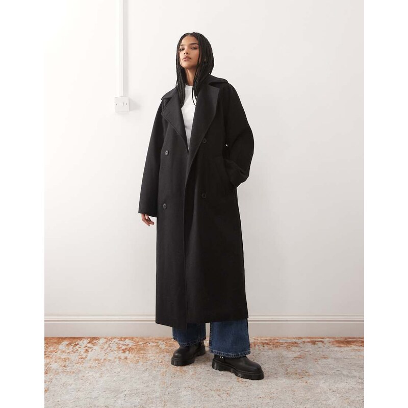 Weekday Kia wool blend oversized coat with tie waist detail in