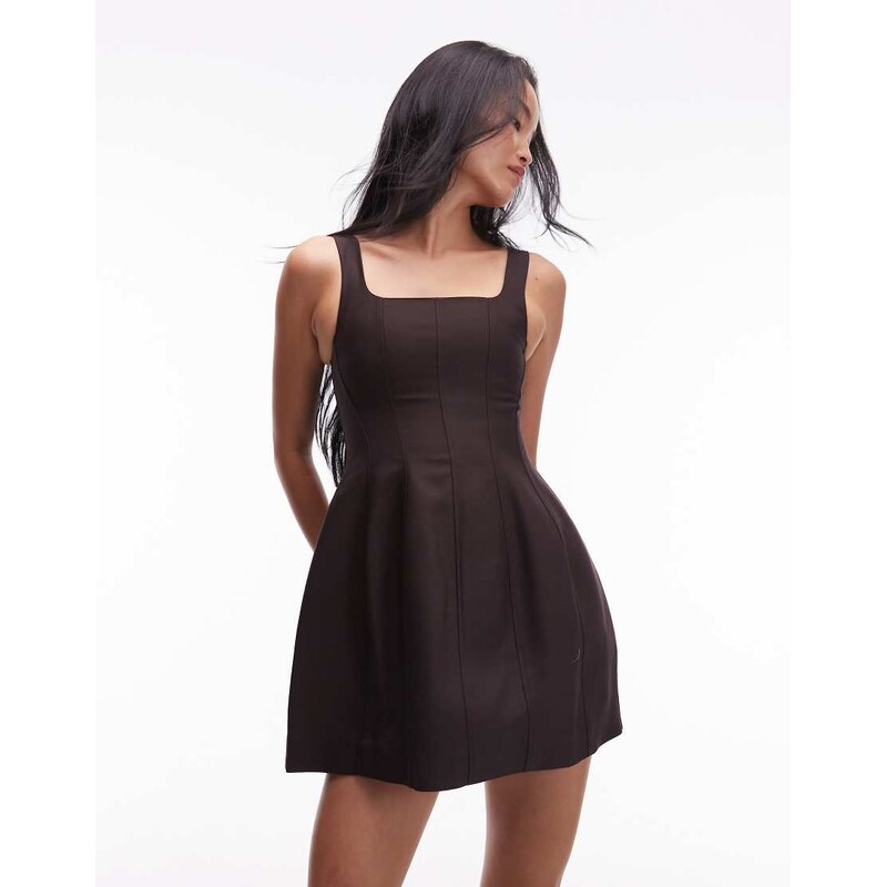 & Other Stories square neck mini dress with full hem in brown 108517612