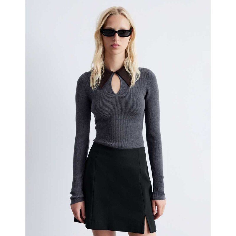 & Other Stories wool blend knitted top in grey with contrast