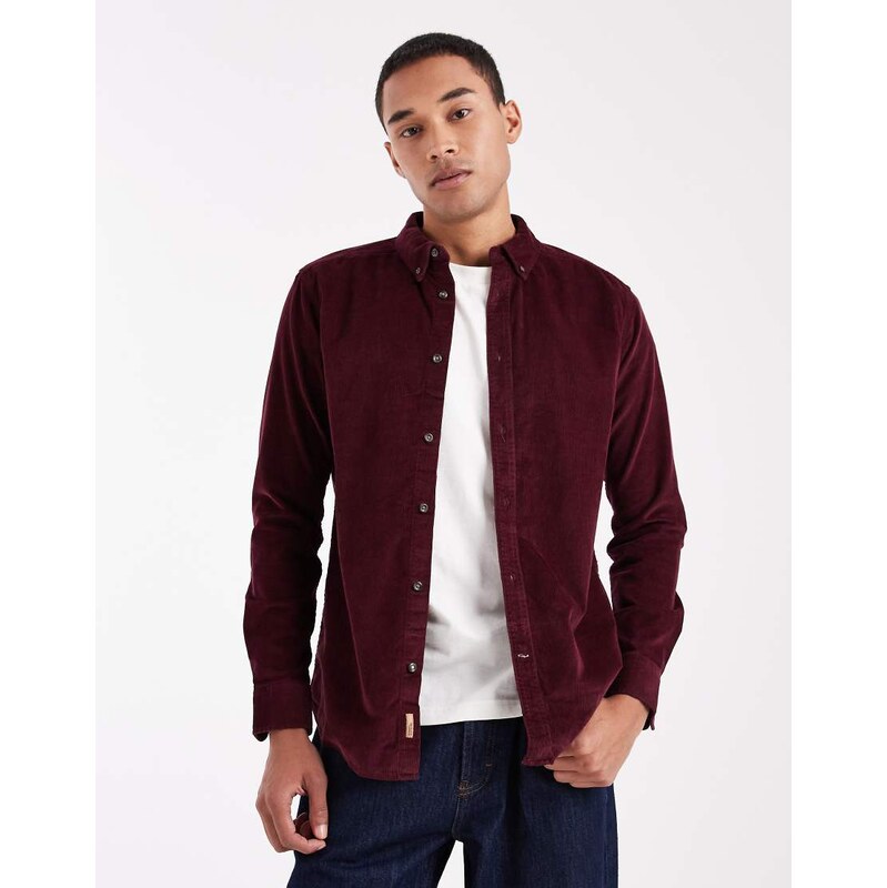 ONLY & SONS cord shirt in burgundy-Red