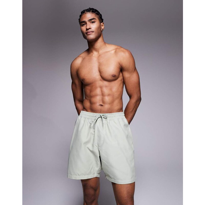 ASOS DESIGN swim shorts in mid length in sage-Green