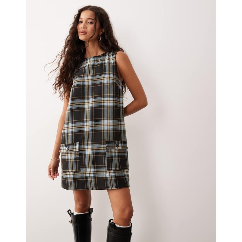 ASOS DESIGN shift mini dress with pockets blue check-Multi