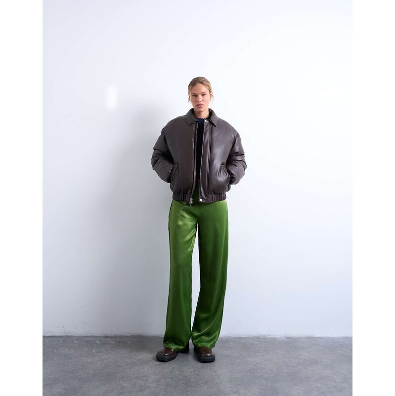 Topshop low rise satin trouser in green 115591458