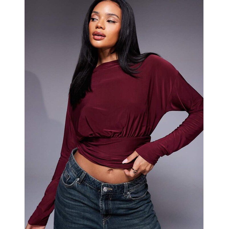ASOS DESIGN slinky off shoulder long sleeve top with cinch waist 115514746