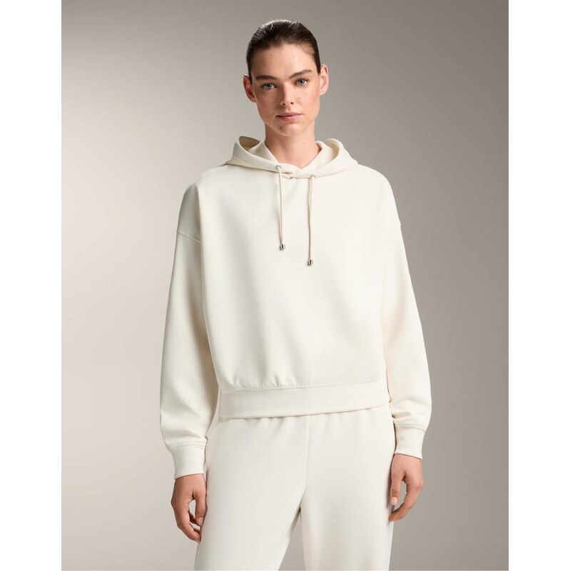OYSHO Hooded boxy sweatshirt with brushed modal in ecru-Neutral 108517796