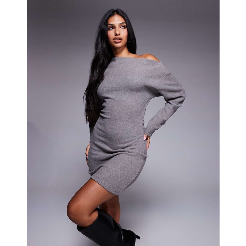 ASOS DESIGN supersoft off shoulder mini dress in grey marl