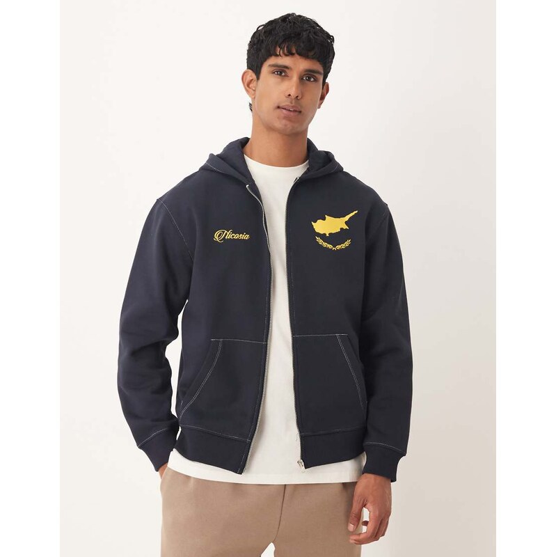 ASOS DESIGN zip through hoodie with sports print and contrast